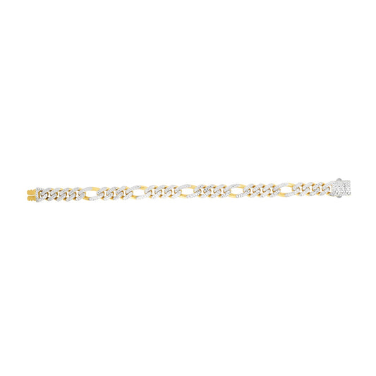 14K Gold White Pave Modern Lite Figaro Chain with Box (Both Side Push) Clasp. - Elegant Creations NYC