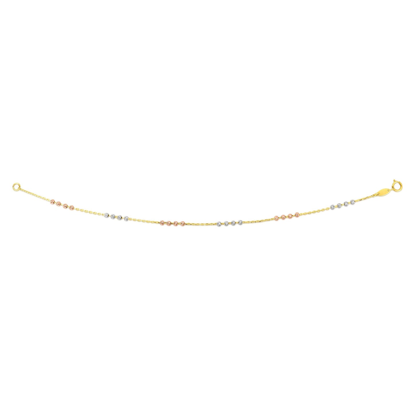 14K Tri-color Gold Diamond Cut Bead Station Chain Necklace