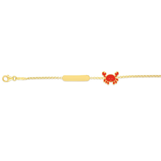 14K Gold Children's Enamel Crab ID Bracelet