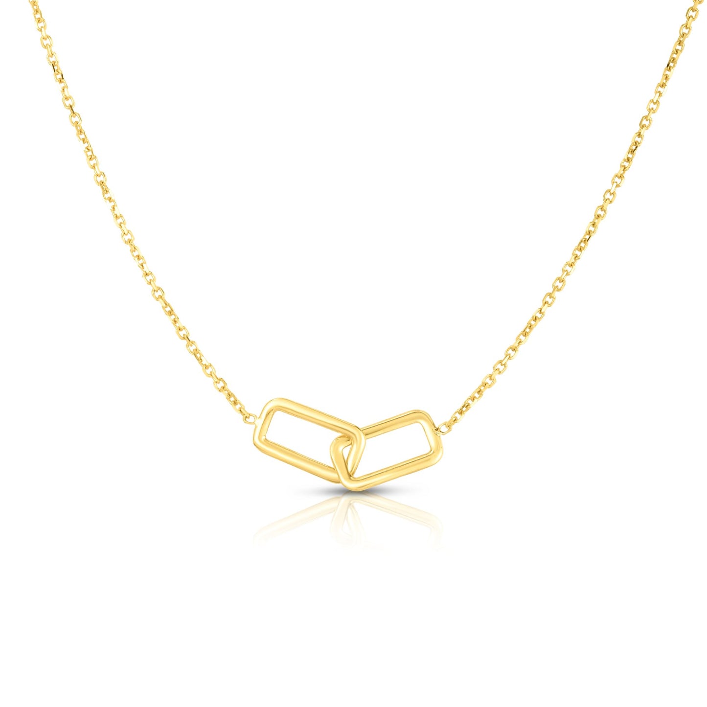 14K Gold Polished Interlocking Rectangles Pendant Charm Necklace
