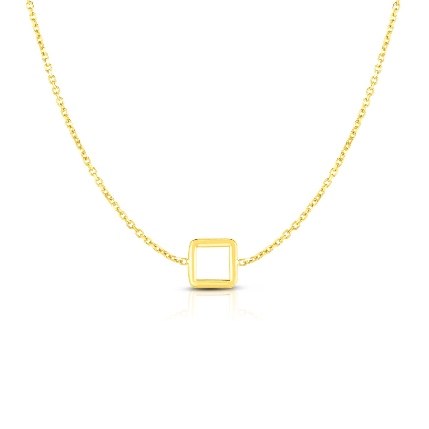 14K Gold Polished Mini Open Square Pendant Charm Necklace