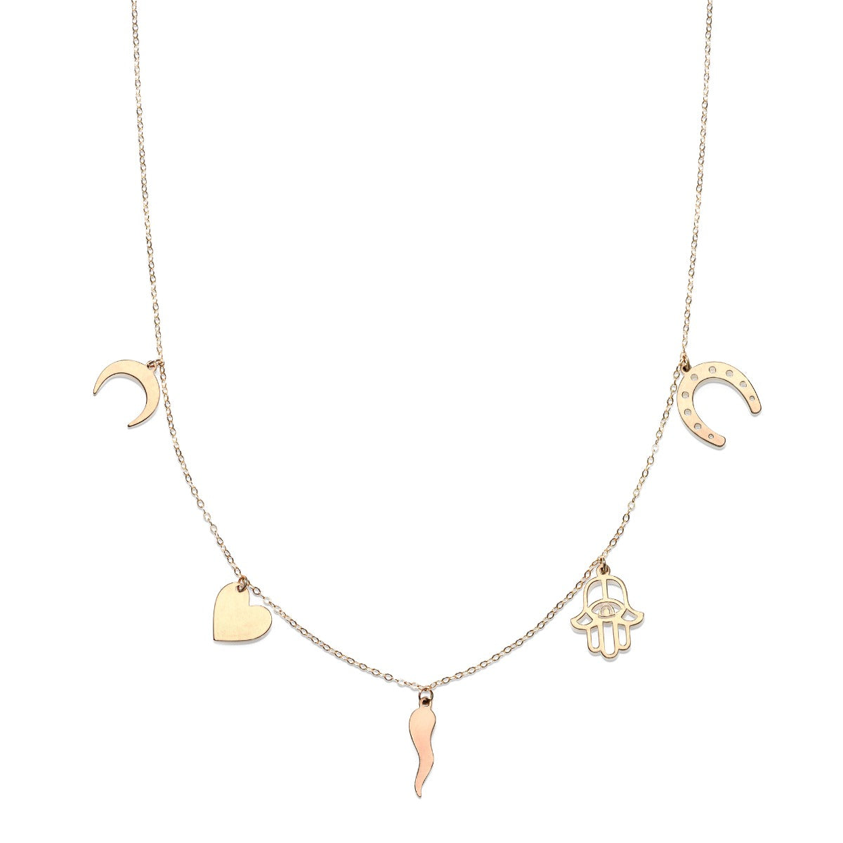 14K Gold Trendy Charm Dangle Necklace