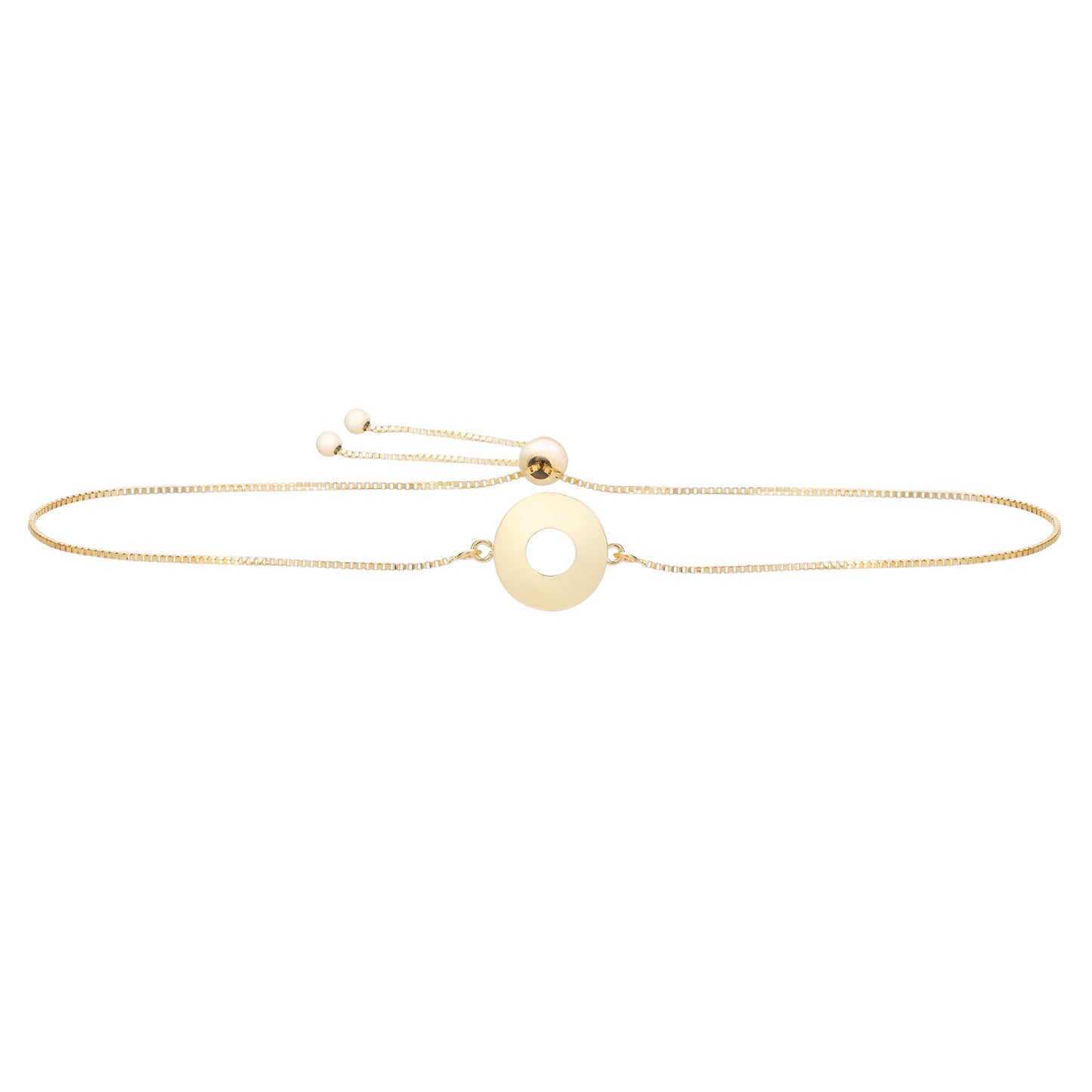 14K Yellow Gold Polished Initial Bracelet with Draw String Clasp