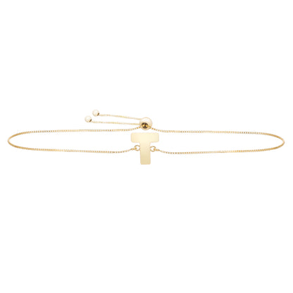 14K Yellow Gold Polished Initial Bracelet with Draw String Clasp