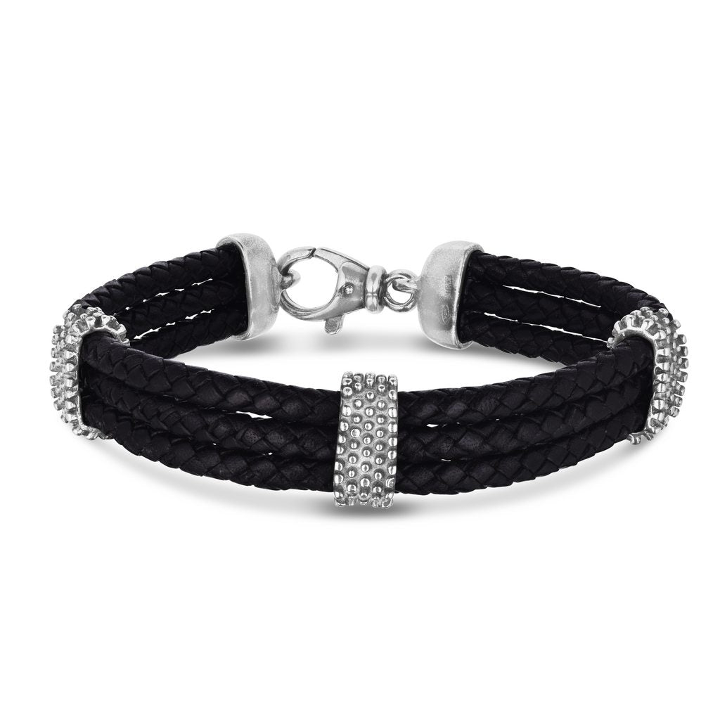 Sterling Silver and Leather Triple Strand Woven Bracelet