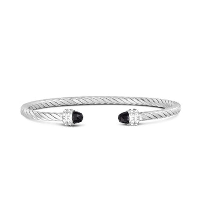18K Gold & Sterling Silver Italian Cable Cuff Bangle with Gemstone Options
