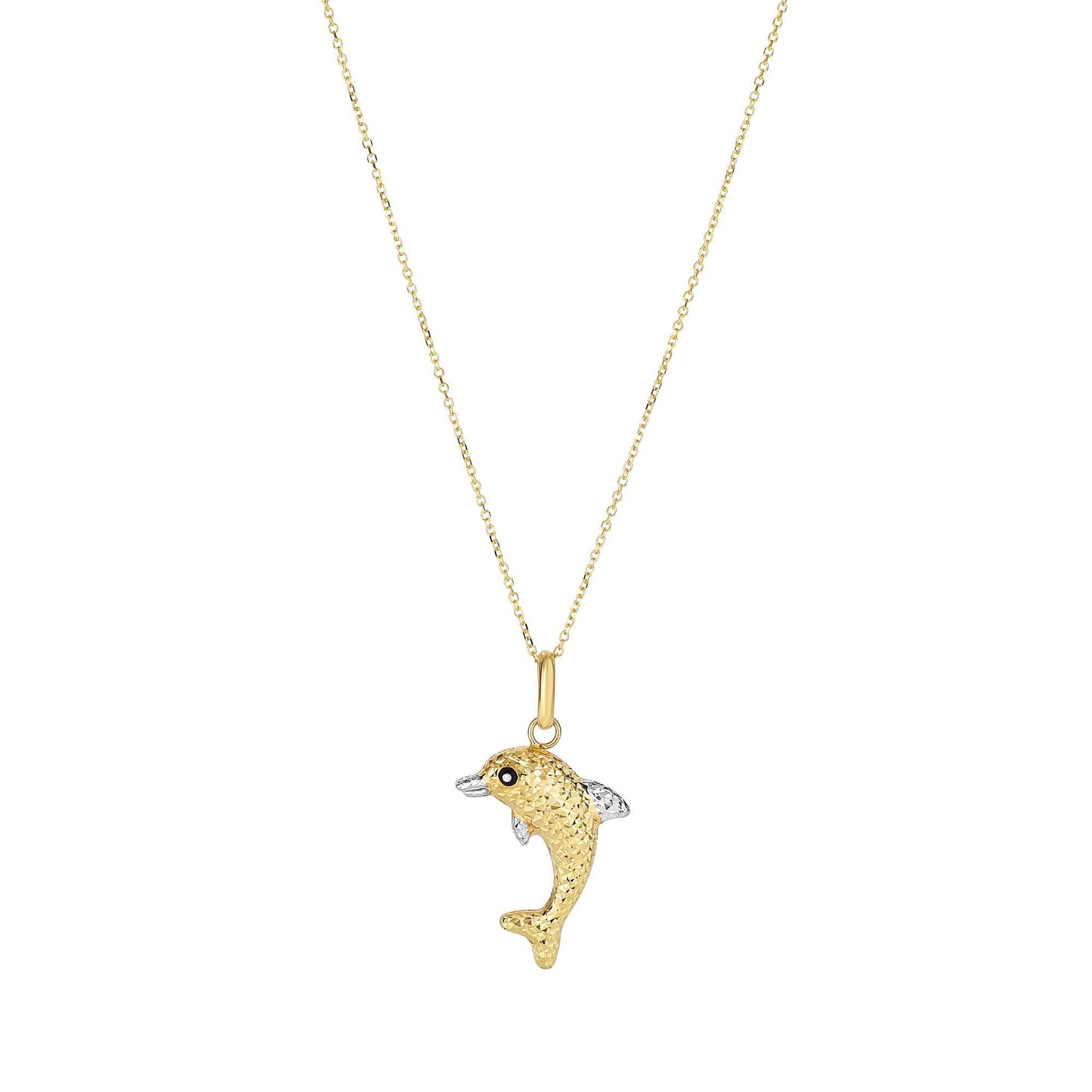 14K Yellow & Gold Diamond Cut Dolphin Necklace