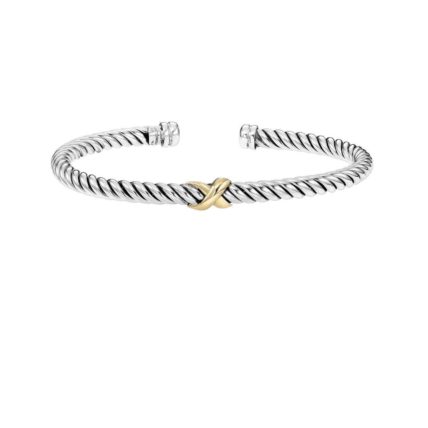 18K Gold and Sterling Silver Twisted Cuff X Bangle
