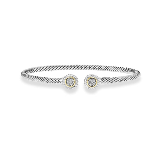 18K Gold & Sterling Silver Italian Cable Cuff Bangle with Diamond