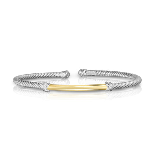 18K Gold & Sterling Silver Bar Italian Cable Bangle