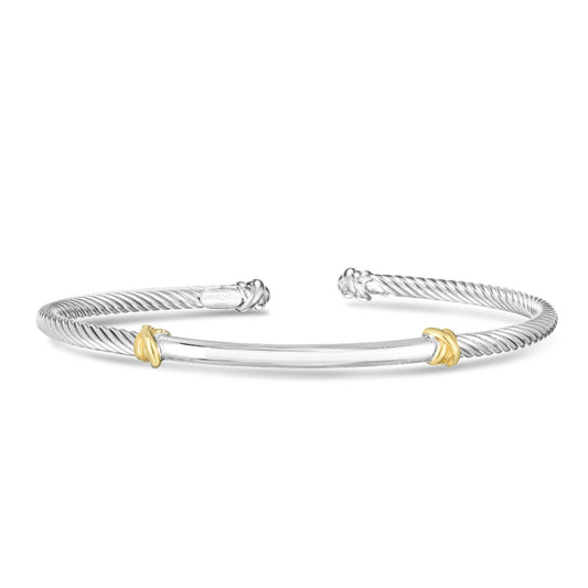 18K Gold & Sterling Silver Bar Cuff Cable Bangle