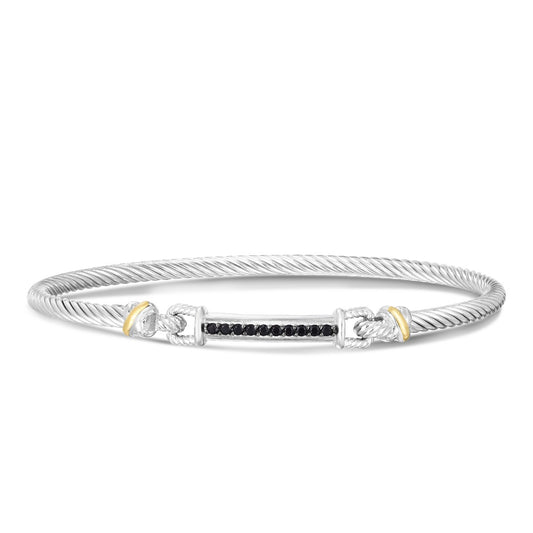 18K Gold & Sterling Silver Black Spinel Bar Bangle