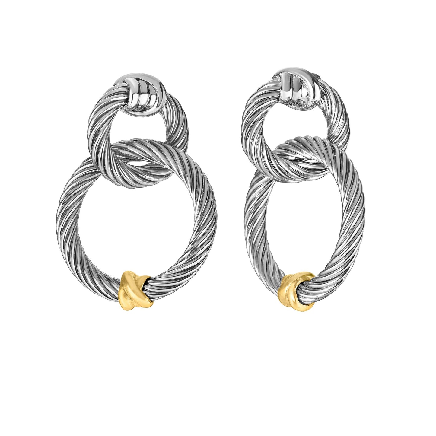 18K Yellow Gold and Silver Italian Cable Earring with Push Back Clasp