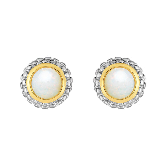 18K Gold & Silver Round Post Popcorn Stud Earrings with Gemstone Options