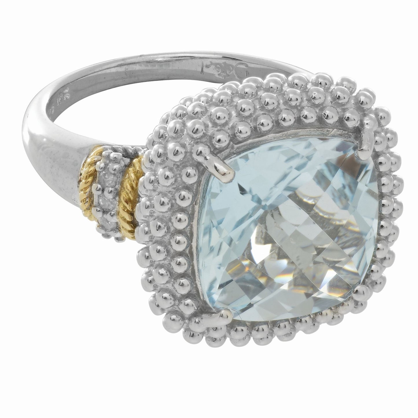 18kt Yellow Gold Sterling Silver with Square Sky Blue Topaz and White Diamond