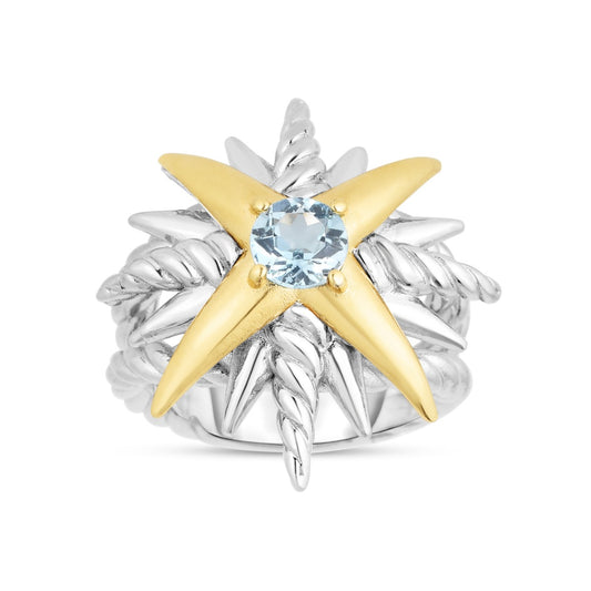 18K Gold and Sterling Silver Constellation Ring with Blue Topaz