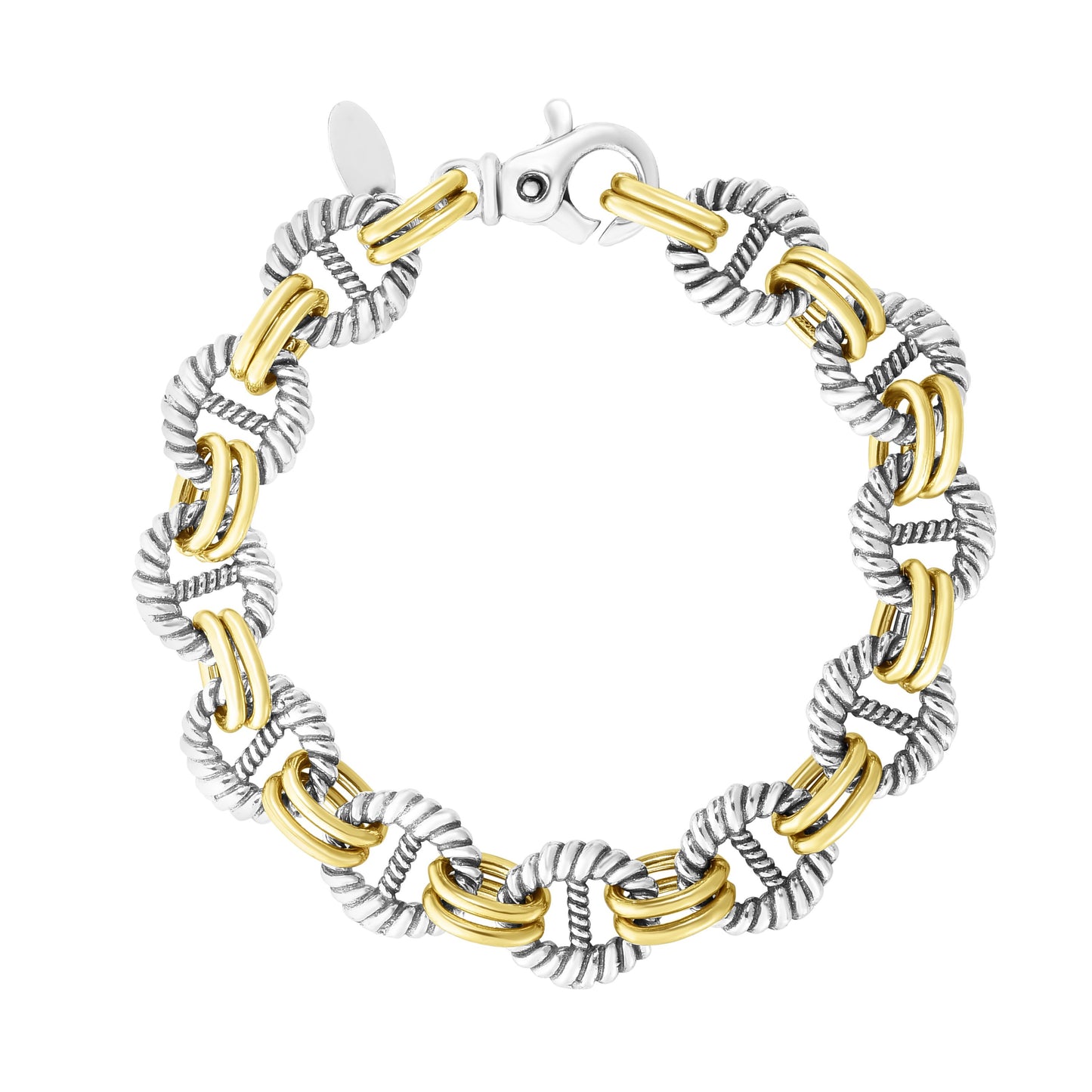 18K Gold & Sterling Silver Polished Bracelet with Lobster Clasp