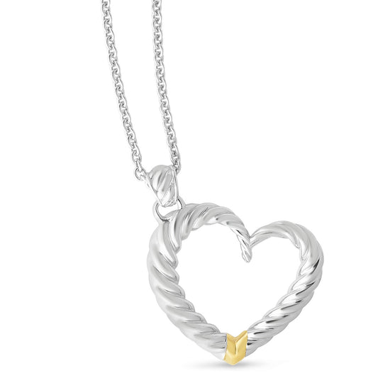 18K Gold & Sterling Silver Italian Cable Open Heart Necklace