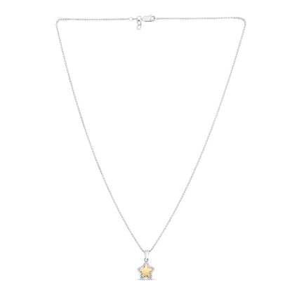 18K Gold & Sterling Silver Gold Popcorn and Polish Star Charm Pendant NecklaceClasp