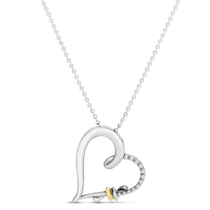 18K Gold & Sterling Silver Open Heart Popcorn and Love Knot Necklace