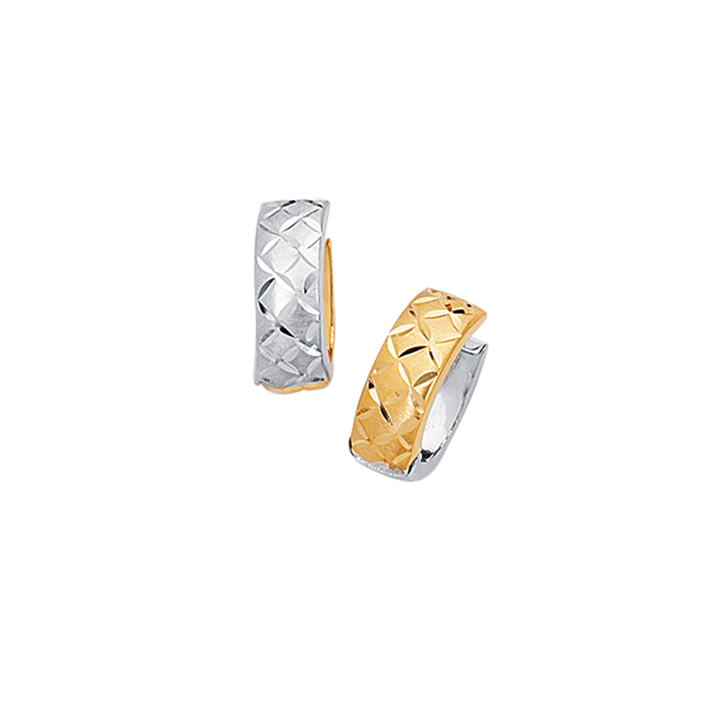 14K Yelllow & Gold Reversible X Pattern Huggie Earring