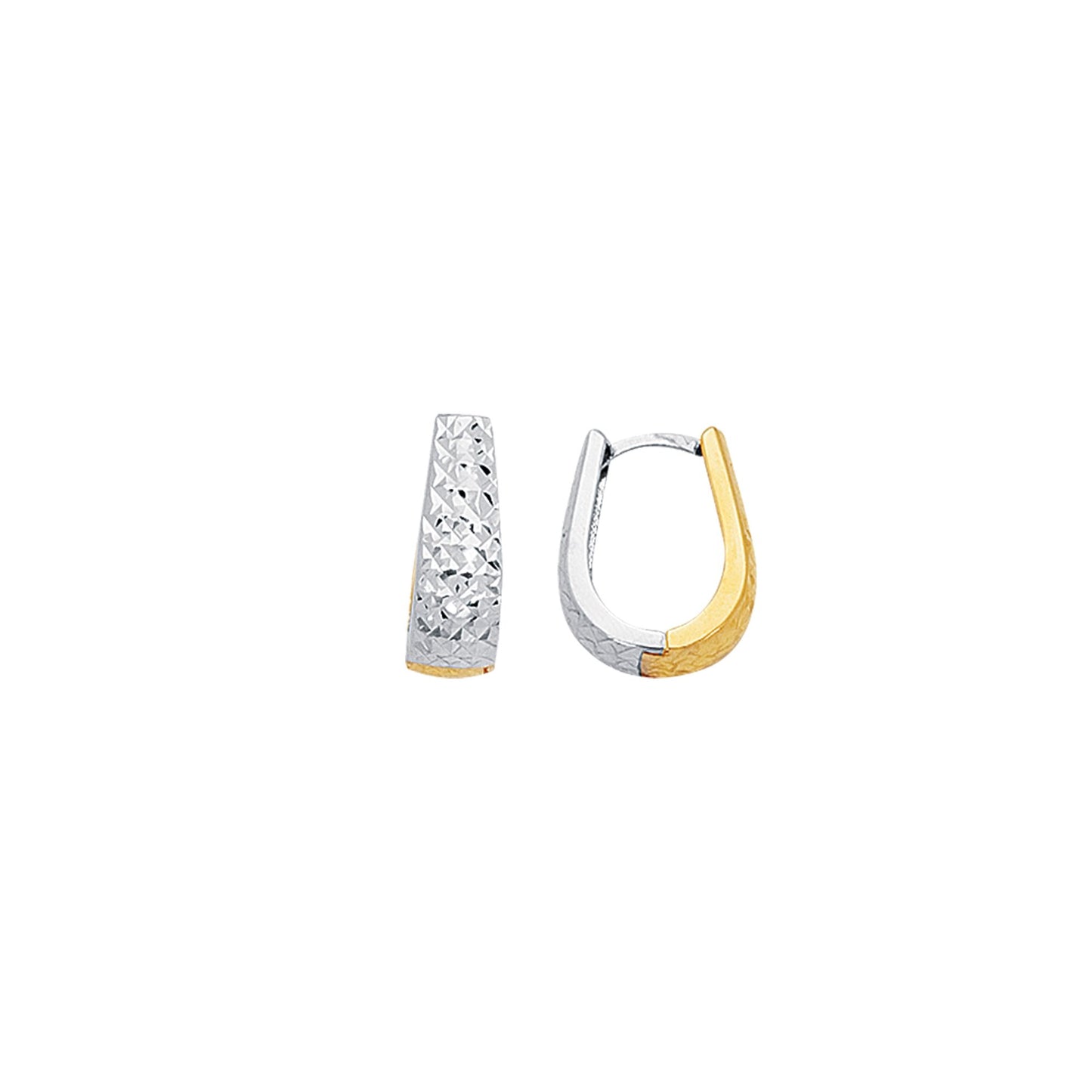 14K Yelllow & Gold Reversible Diamond Cut Huggie Earring