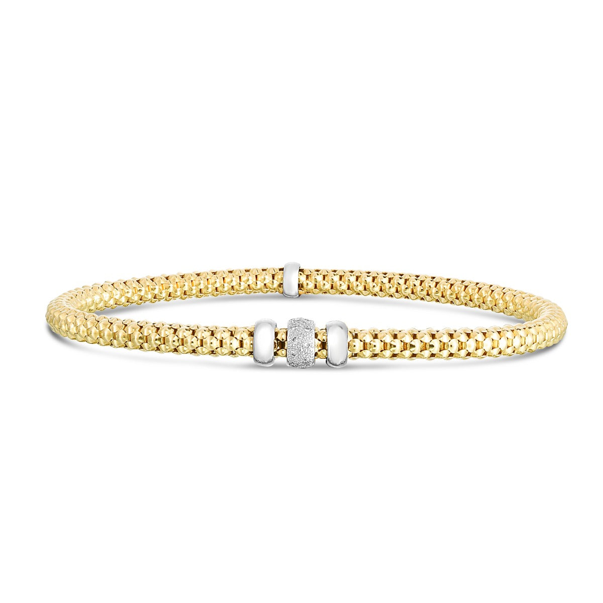 14K Two-tone Gold and Diamond Popcorn Stretch Bracelet
