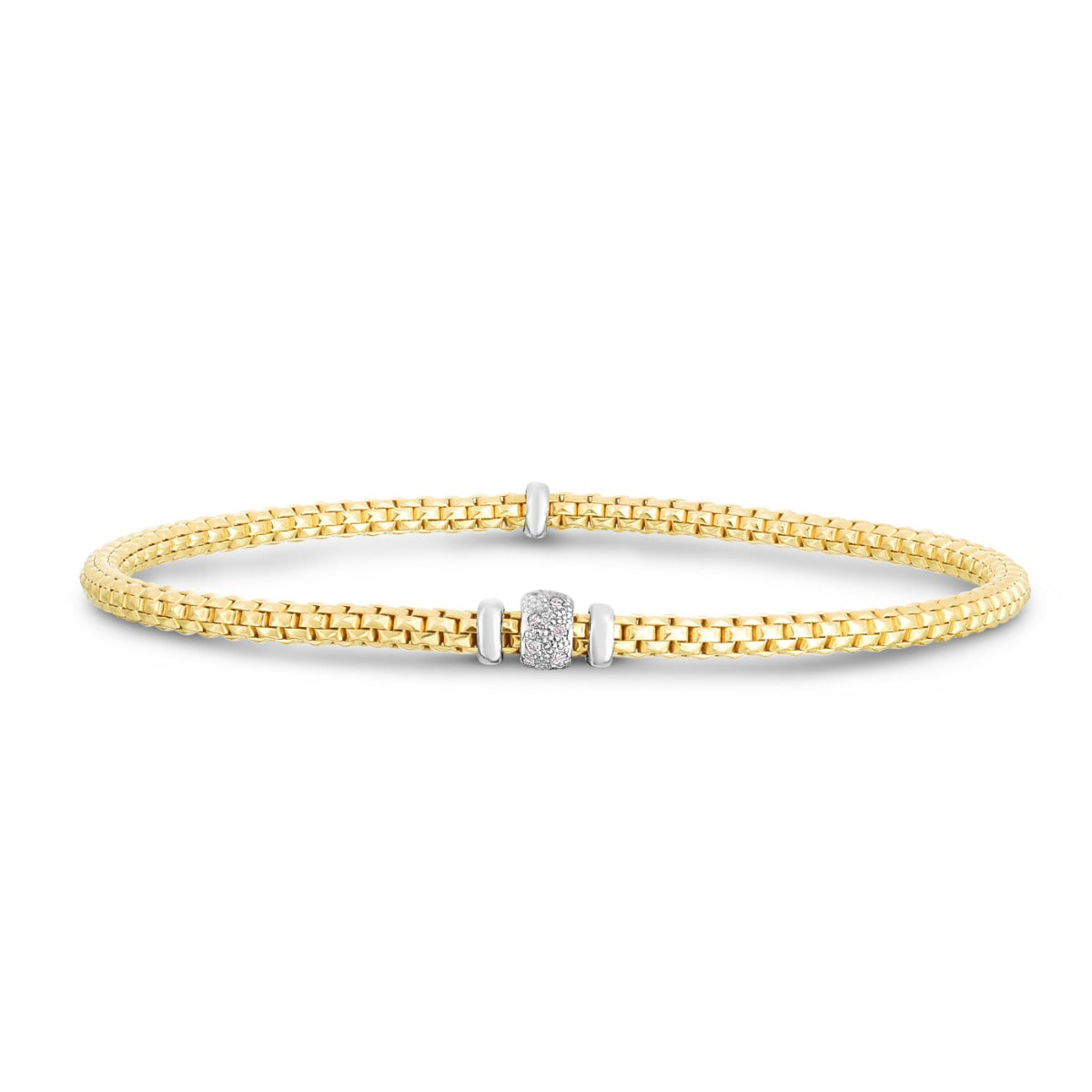 14K Two-tone Gold and Diamond Popcorn Stretch Bracelet