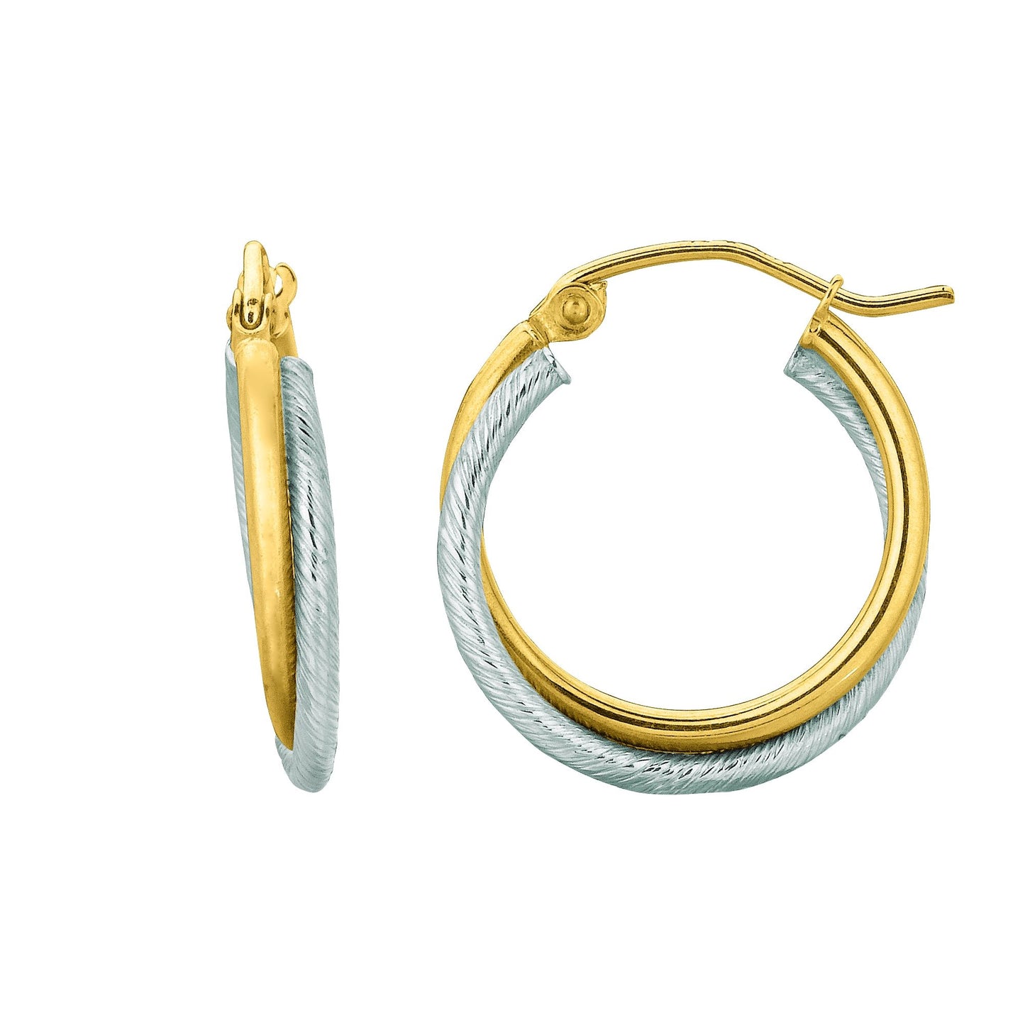 14K Gold Yellow & Double Row Polished Hoop Earring