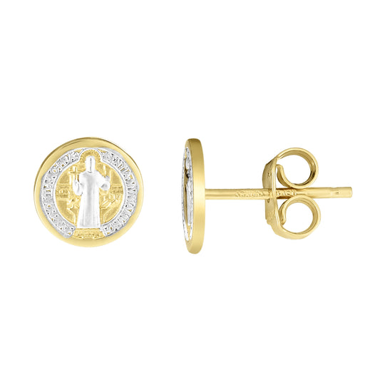 Two Tone Yellow Gold & White Gold Our Lady of Guadalupe Religious Stud Earring