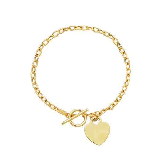14K Gold 1 Heart Charm and Toggle Oval Link Necklace