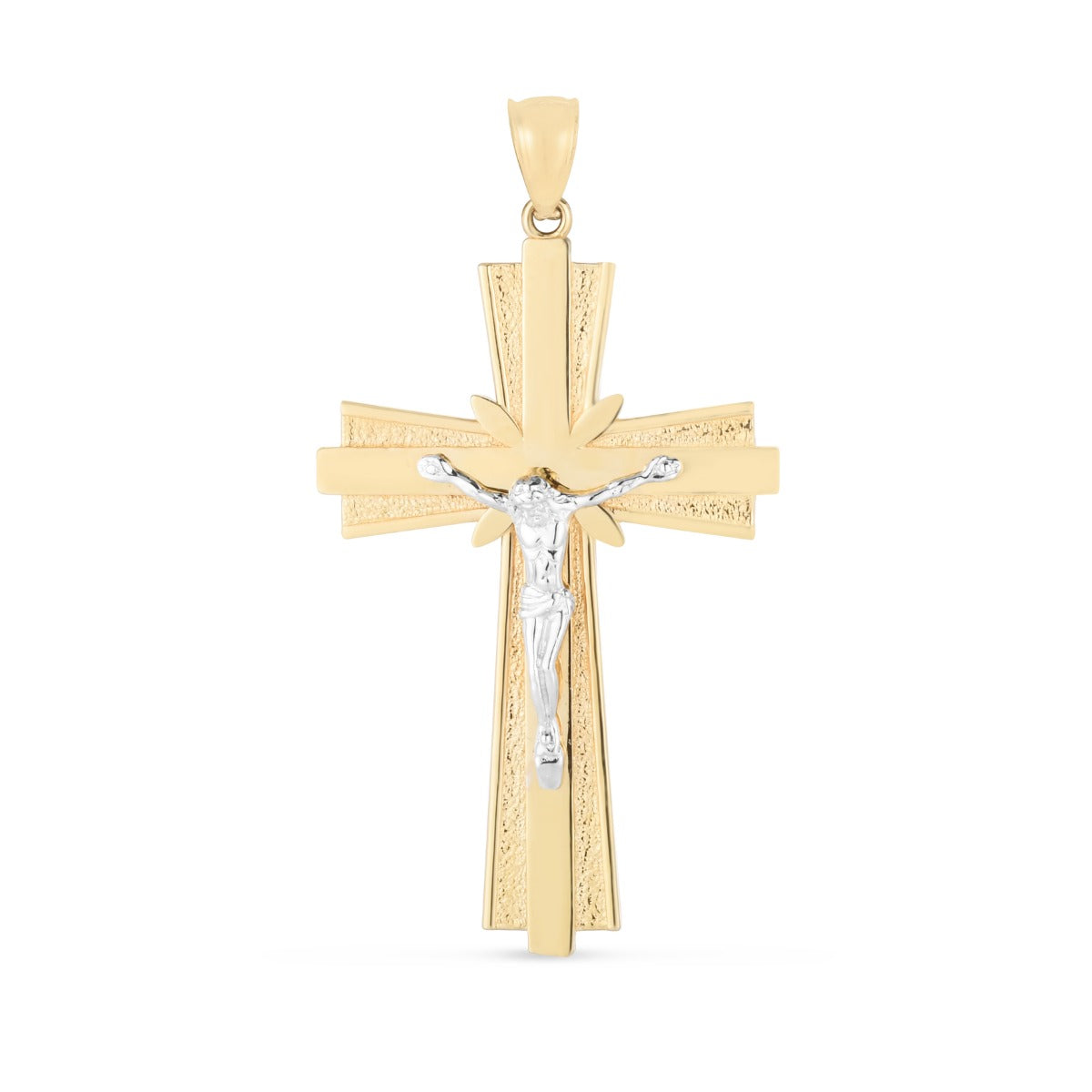 14K Two-Tone Diamond Cut Jesus Cross Pendant