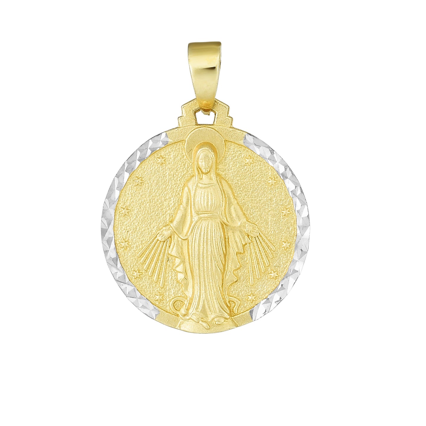 14K Yellow & White Gold Blessed Mary Religious Medal