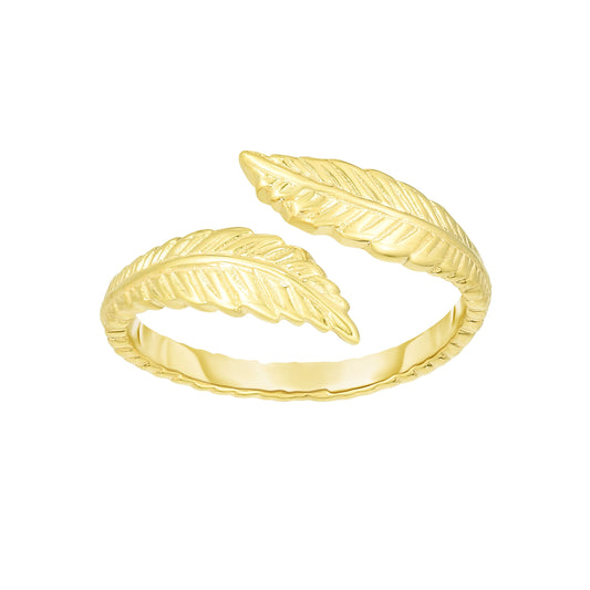 14K Yellow Gold Feather Bypass Toe Ring