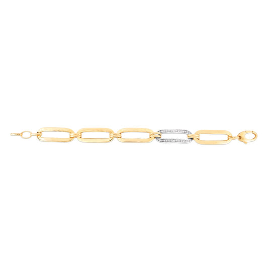 14K Gold Oval Link Bracelet with Diamonds and Lobster Clasp - Elegant Creations NYC