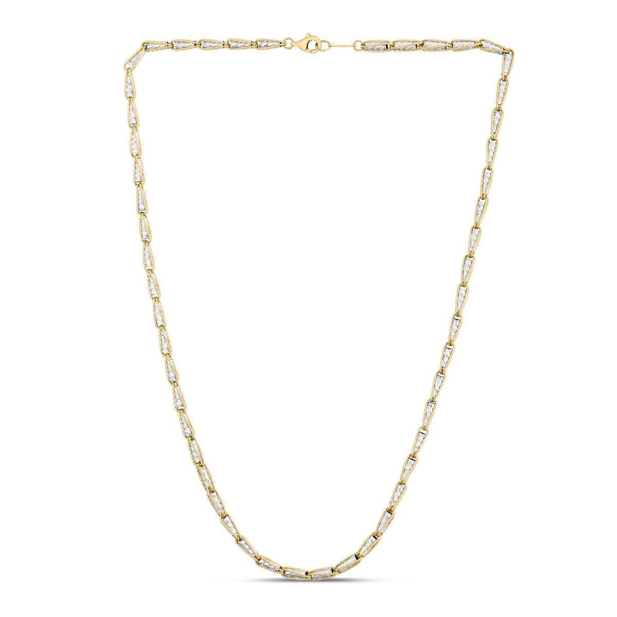 Two-tone 14K Gold Diamond Cut Link Chain Necklace with Lobster Clasp