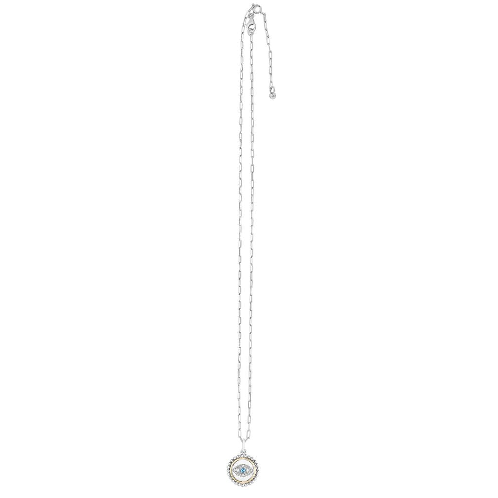 18K Gold & Sterling Silver Round Evil Eye Pendant on Sterling Silver Paperclip Necklace