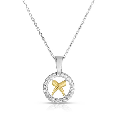 18K Gold & Sterling Silver Italian Cable 'X' Pendant Charm Necklace