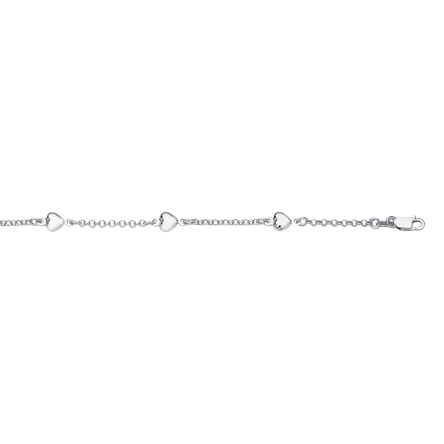 14K Gold Polished Heart Station Bracelet